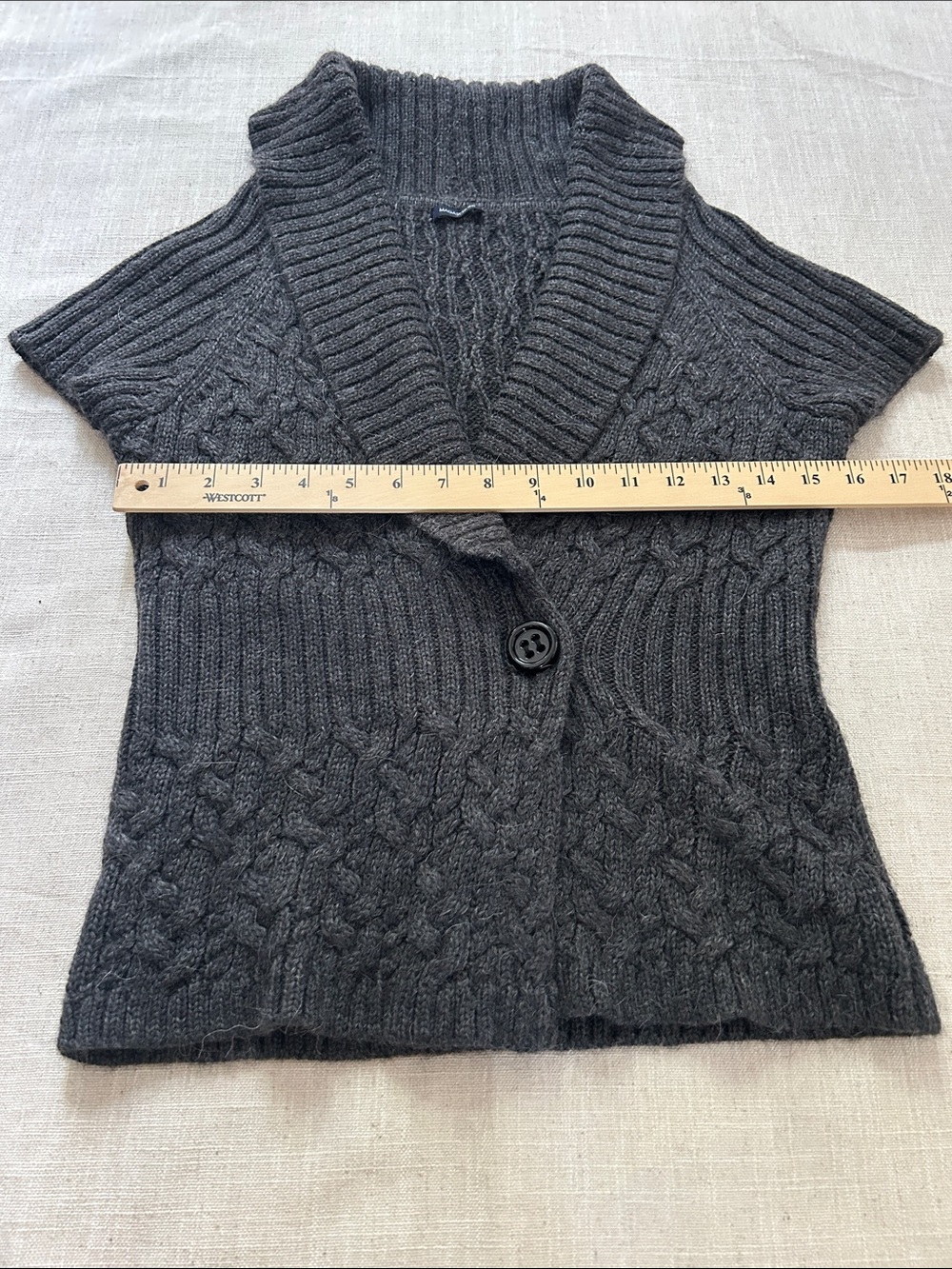 Magaschoni Cable-Knit Sweater Shawl Collar Vest Charcoal Business Casual - Picture 15 of 15